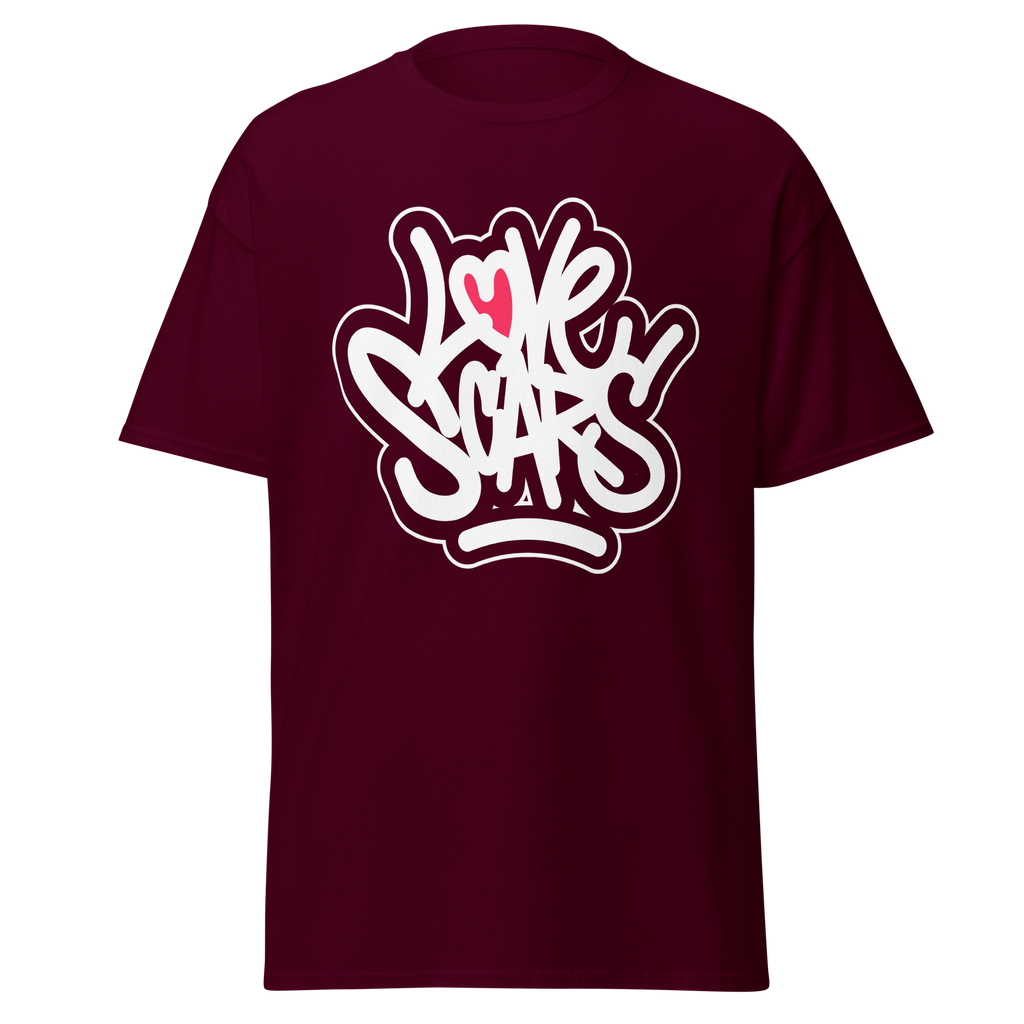 Love Scars Heartmarked Graffiti Tee - Maroon