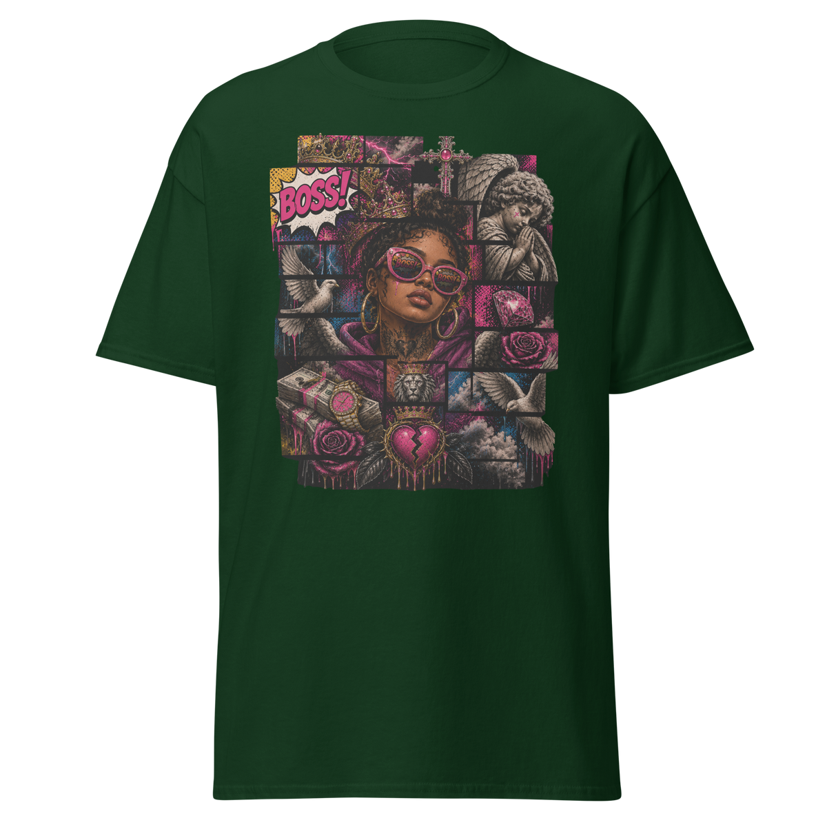 Supreme God Boss Energy Collage Tee - Forest Green
