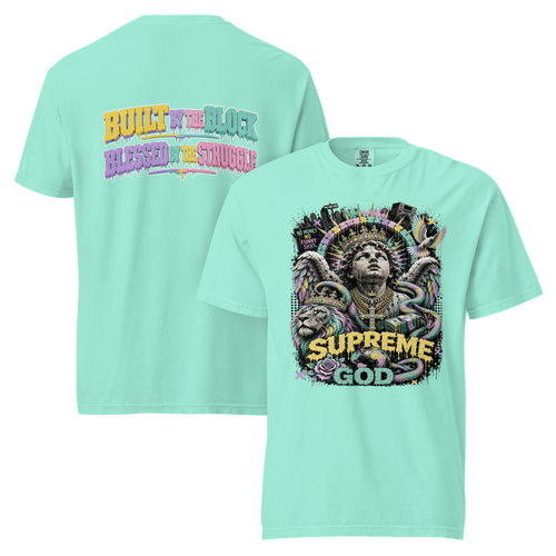 SUPREME GOD Built By The Block Graphic Tee chalky mint front and back mockup