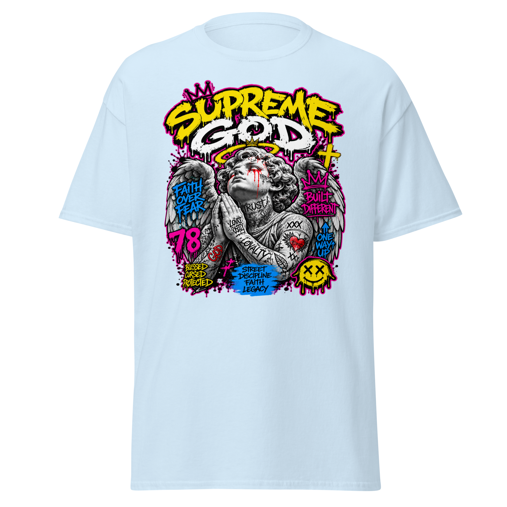 Supreme God Faith Built Different Tee - Light Blue