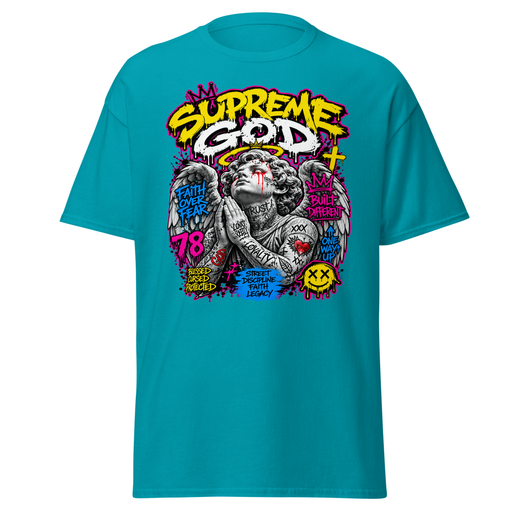 Supreme God Faith Built Different Tee - Tropical Blue