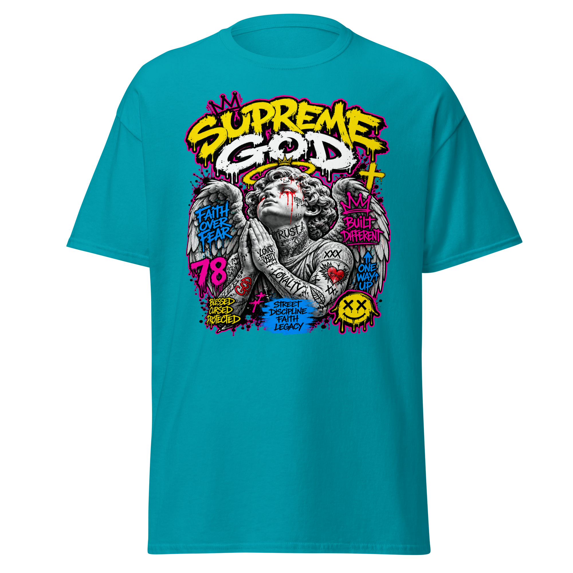 Supreme God Faith Built Different Tee - Tropical Blue