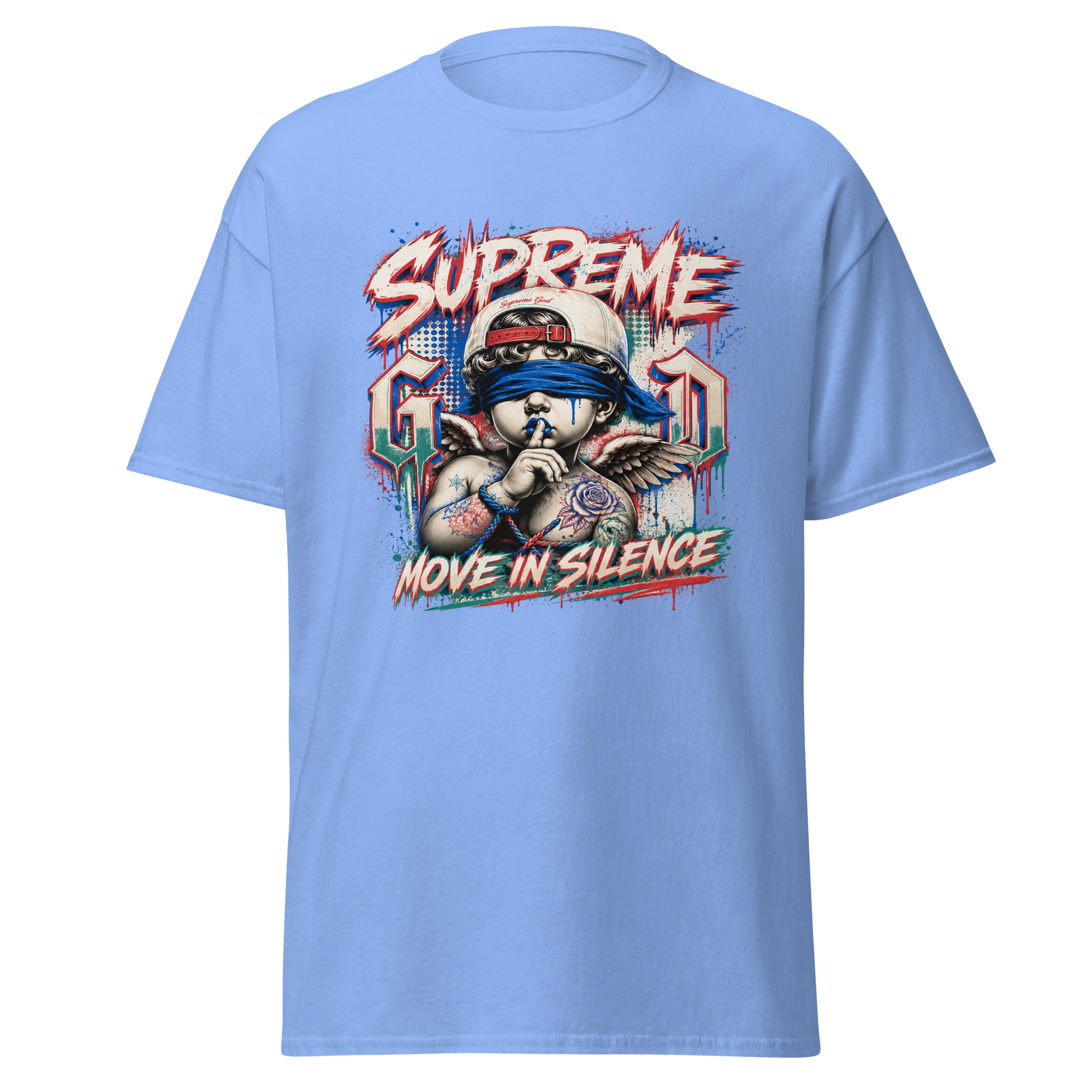 Supreme God Move In Silence graphic T-shirt - Carolina blue
