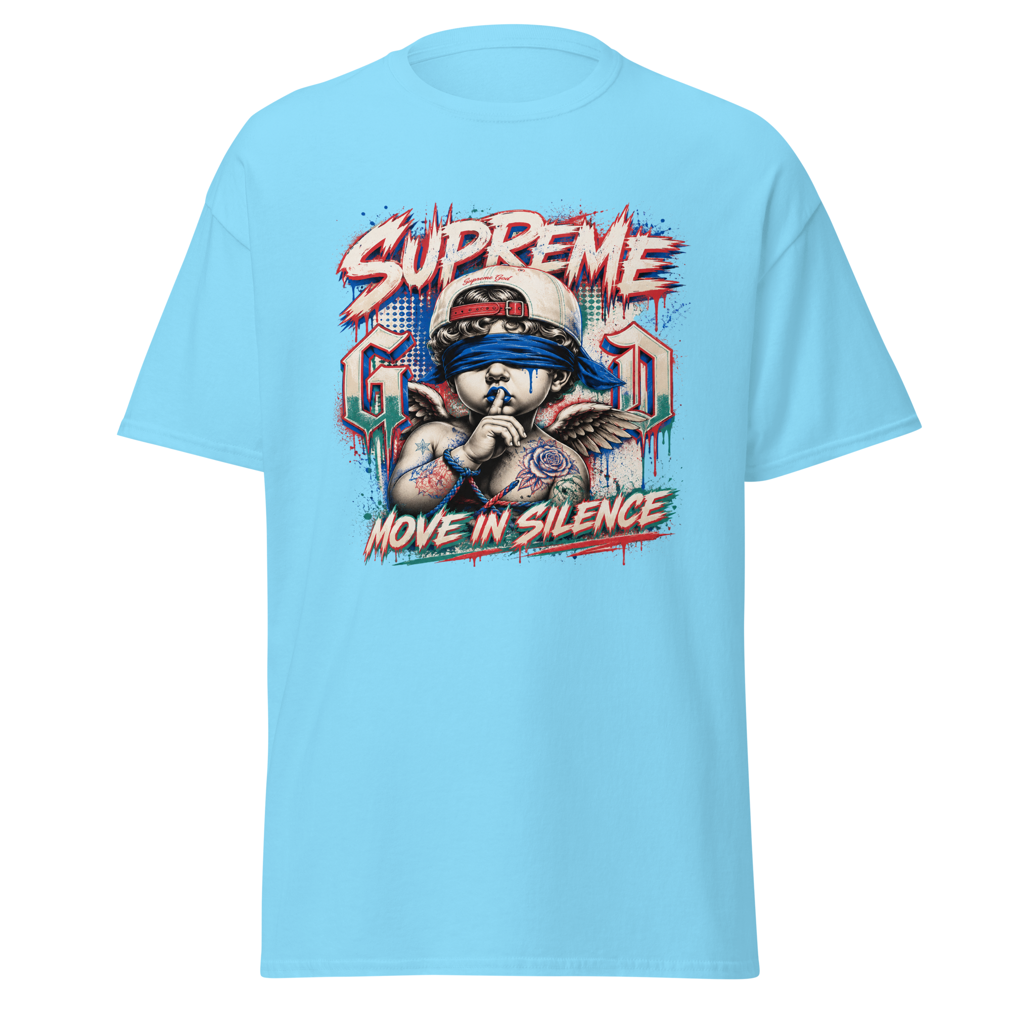 Supreme God Move In Silence graphic T-shirt - sky blue