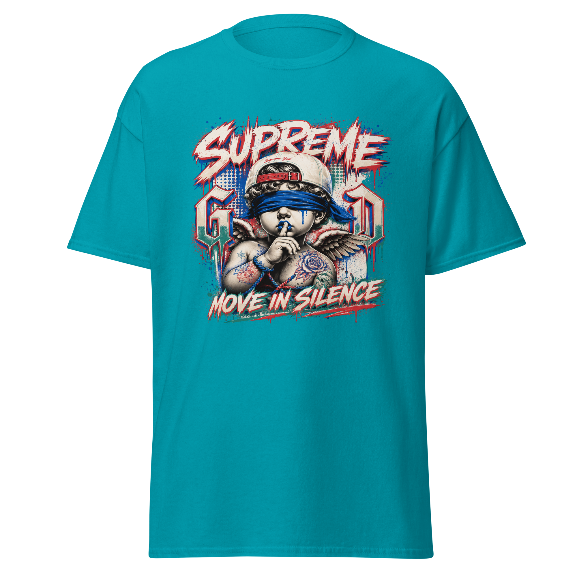 Supreme God Move In Silence graphic T-shirt - tropical blue