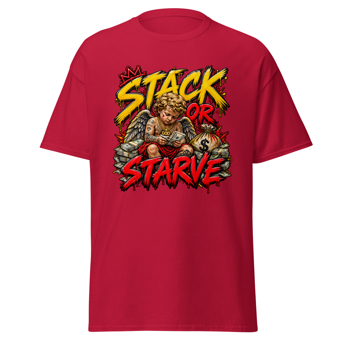 Supreme God Stack or Starve Tee - Cardinal