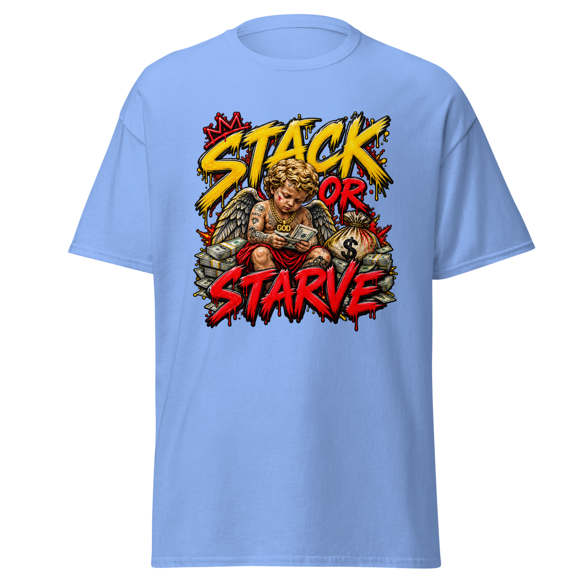 Supreme God Stack or Starve Tee - Carolina Blue