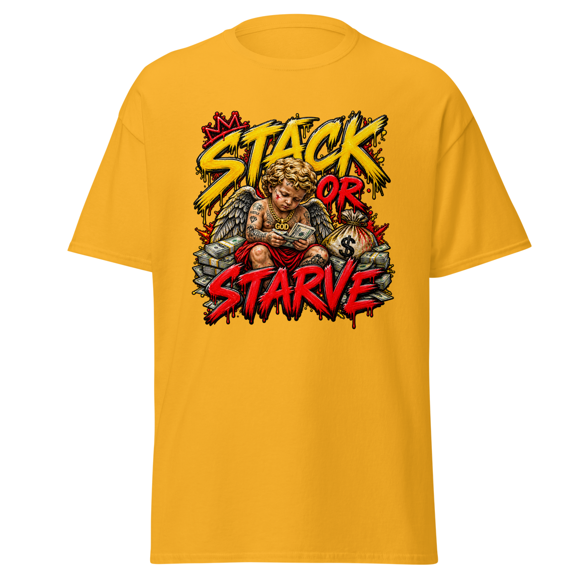 Supreme God Stack or Starve Tee - Gold