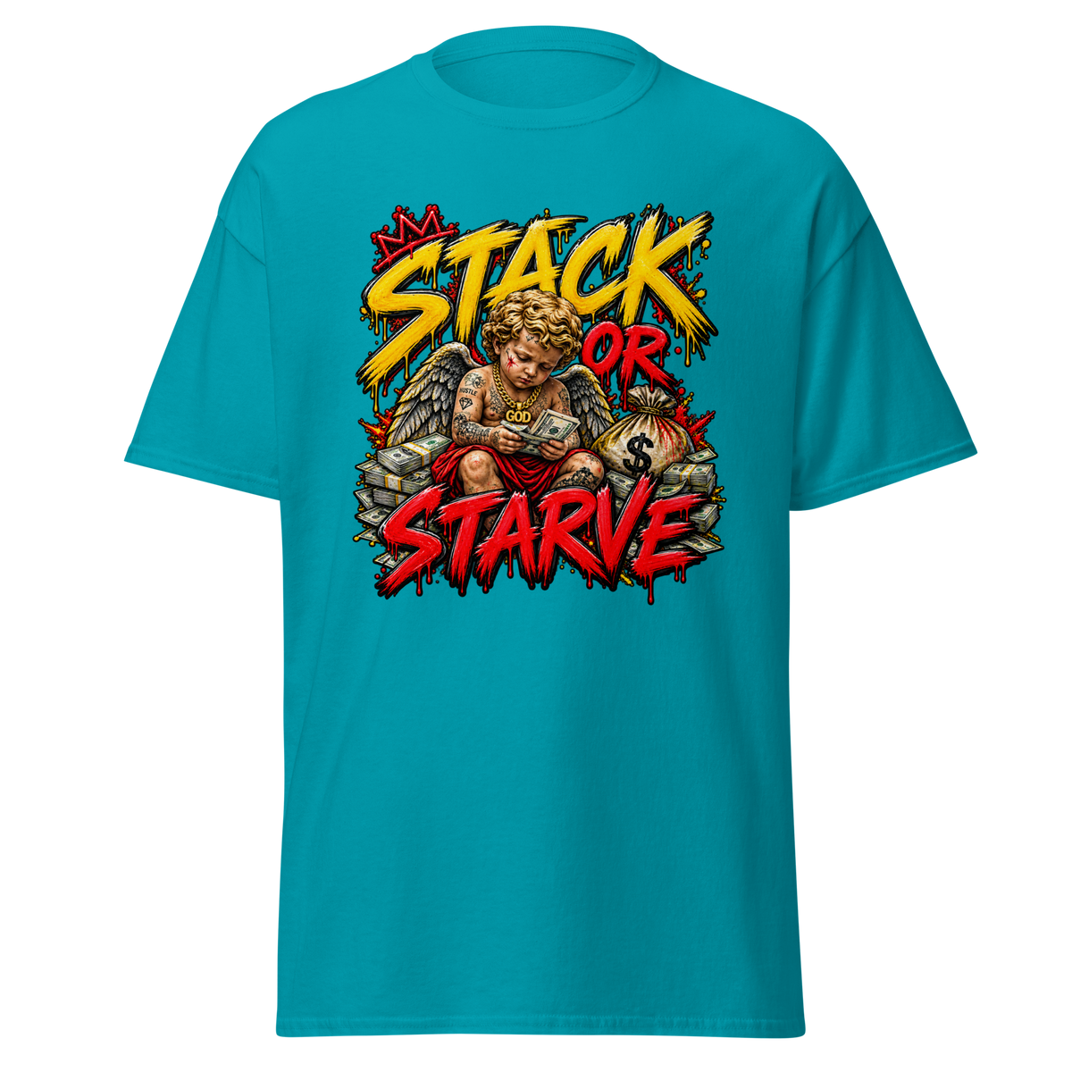 Supreme God Stack or Starve Tee - Tropical Blue